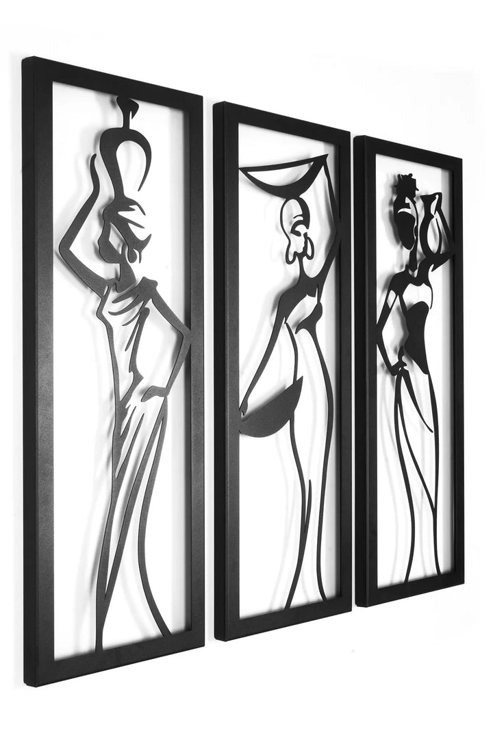 African Ladies three Piece Metal Wall Art