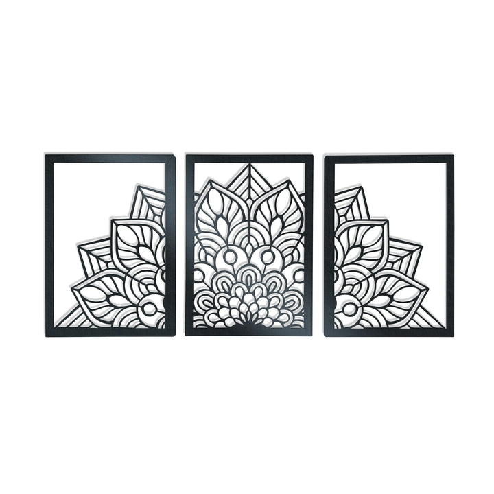 Mandala Wall Art -  3 Piece Panel Metal Wall Art - Rusper & Pines