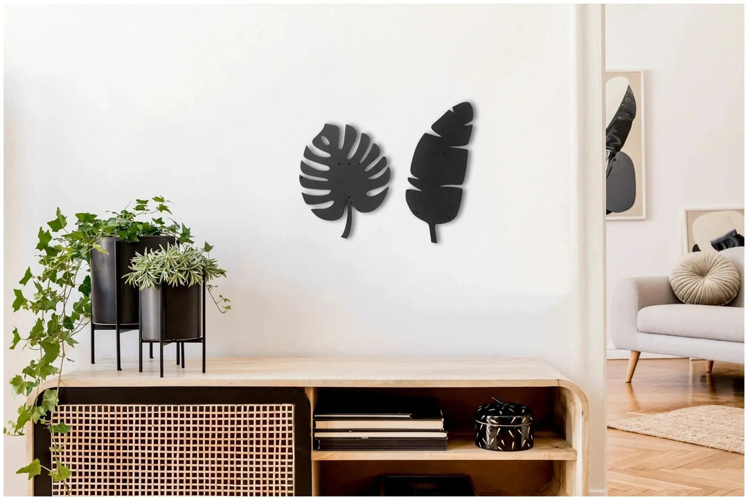 Feather & Monstera Leaf Set/2 Metal Wall Art - Rusper & Pines