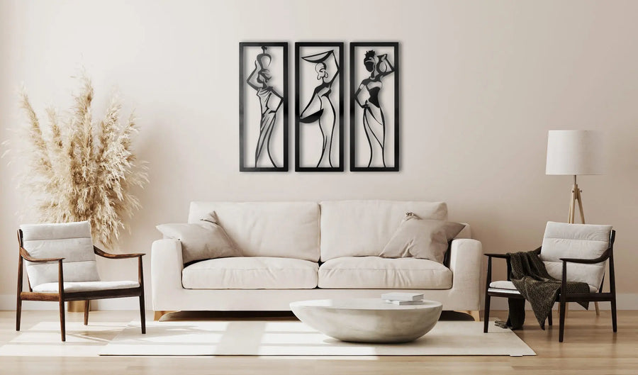 African Ladies three Piece Metal Wall Art