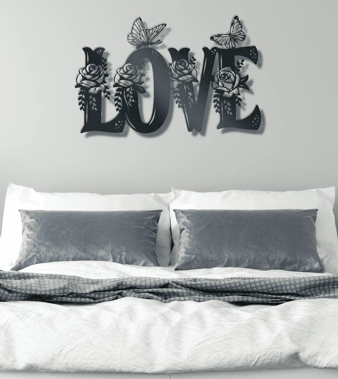 Metal Wall Decor of word Love with roses and butterfly's