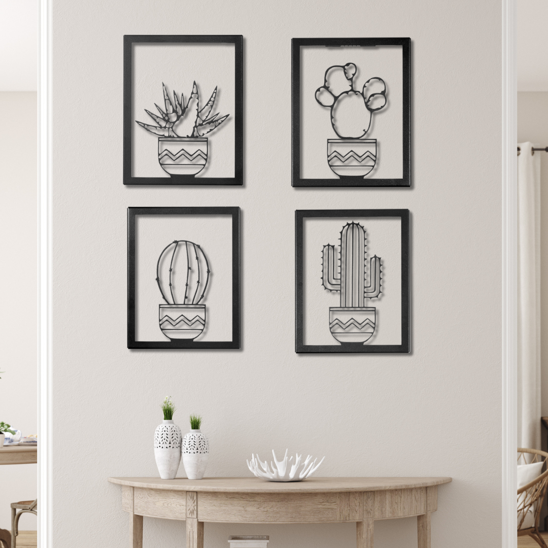 Cactus Metal Wall Art Set of 4 Rusper & Pines