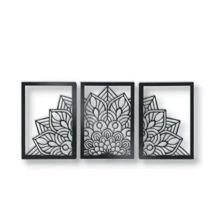 Mandala Wall Art -  3 Piece Panel Metal Wall Art - Rusper & Pines