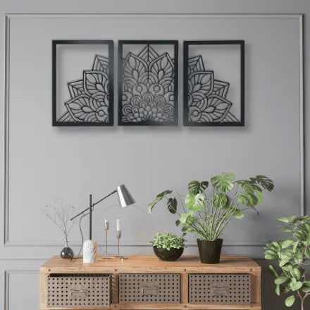 Mandala Wall Art -  3 Piece Panel Metal Wall Art - Rusper & Pines