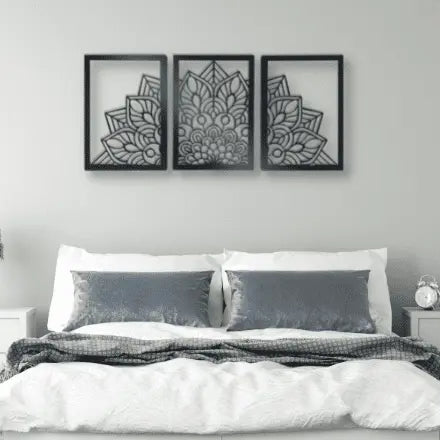 Mandala Wall Art -  3 Piece Panel Metal Wall Art - Rusper & Pines