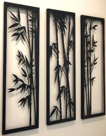 Bamboo Wall Art - Three Piece Panel Bamboo Metal Wall Art - Rusper & Pines