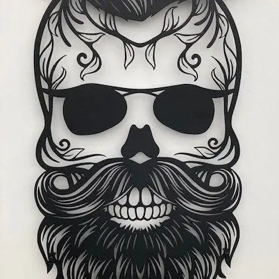 Bearded skull face with sunglasses, gothic, biker, barber, tattoo parlour