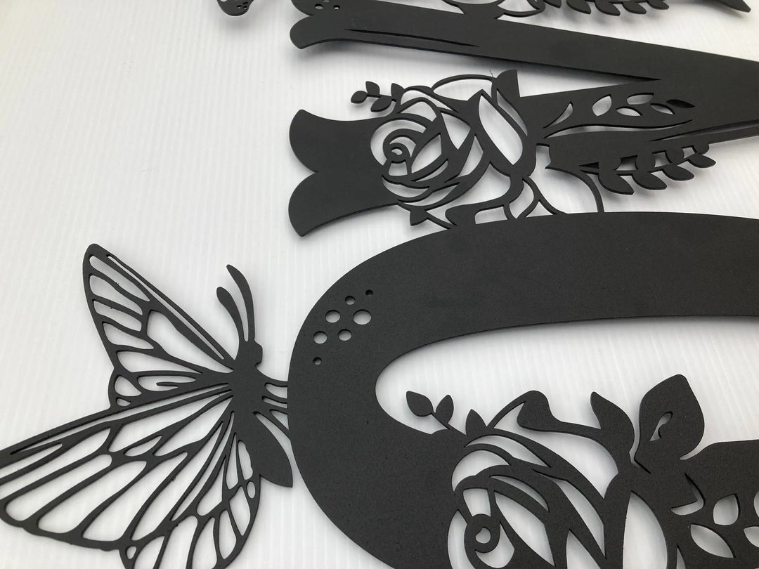 Metal Wall Decor of word Love with roses and butterfly's