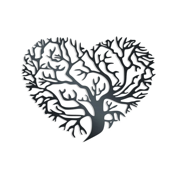 Metal wall decor of a tree of life cut into a heart shape