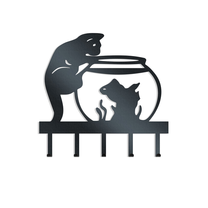 Cat & Fish Bowl - Metal Wall Art and Hanger Rusper & Pines