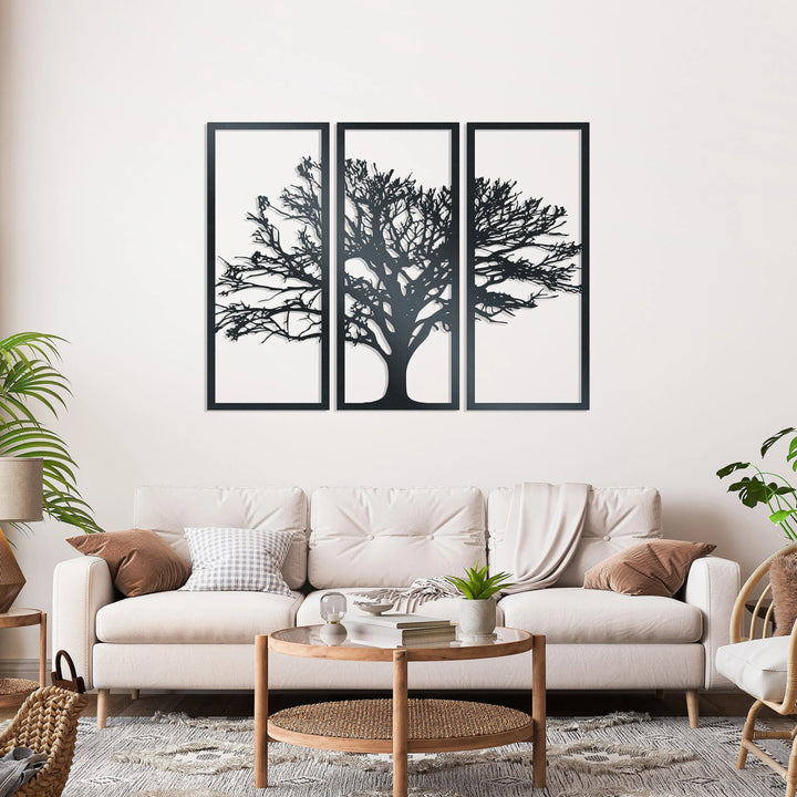 Tree Metal wall art decor of a tree in three panels creating a large impact on any wall. 