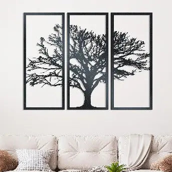 Tree Metal wall art decor of a tree in three panels creating a large impact on any wall. 