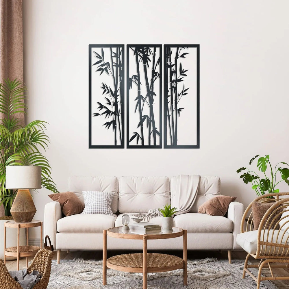 Bamboo Wall Art - Three Piece Panel Bamboo Metal Wall Art - Rusper & Pines