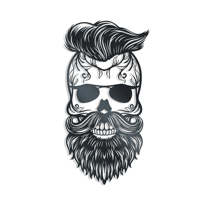 Bearded skull face with sunglasses, gothic, biker, barber, tattoo parlour