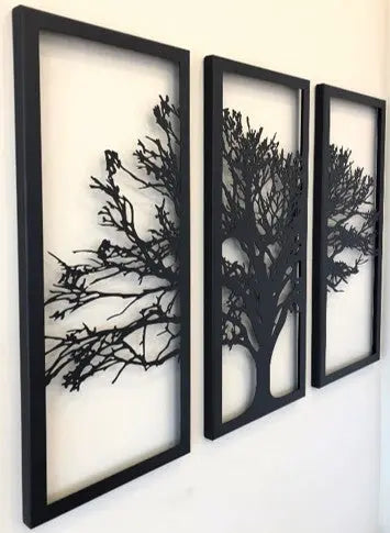 Tree Metal wall art decor of a tree in three panels creating a large impact on any wall. 